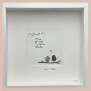 Steinbild handgeschrieben - Silberhochzeit - SPATZENBANDE - personalisiert - 25 Jahre - Hochzeit - Goldene Hochzeit - Bild 1