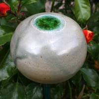 Rosenkugel  beige mit Glashäubchen Gartenkeramik für Stab Bild 3