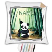 Kissen mit Name / Kissenbezug mit Füllung / satiniert oder kuschlig auch mit farbiger Rückseite / Panda Bild 1