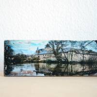 Wasserschloß Linnep Ratingen Holzbild Weinkistenbrett Upcycling, 9x23 cm handmade Bild 1