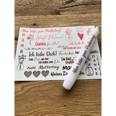 Kerzenfolie METALLIC, MUTTERTAG, A5, Rot, Wasserschiebefolie, Kerzentattoo, Kerzensticker, Mama, Mami, Mutti 