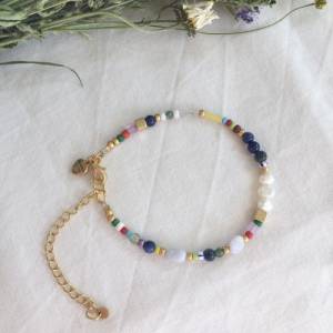 Perlenarmband bunt, Edelsteinarmband mit Süßwasserperlen, Rocaillesarmband, Geschenk für beste Freundin und Frau zum Val Bild 8