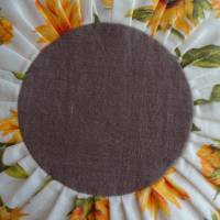 Genähtes, rundes, Sonnenblumen dekoriertes, Kissen aus Leinen, mit Füllung. Durchmesser: 50 cm, Höhe: 18 cm Bild 6