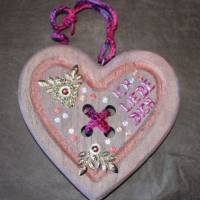 Geschenk Valentinstag ICH LIEBE DICH abstrakt gestaltetes Herz aus Holz mit Acrylfarbe im Shabby-Stil gestaltet Bild 3
