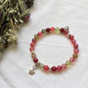 Edelsteinarmband mit Stern aus Turmalin in pink und grün, Silber Perlenarmband mit Stern, Schmuck als Geschenk für Gebur Bild 1