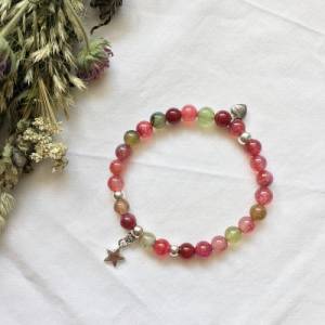 Edelsteinarmband mit Stern aus Turmalin in pink und grün, Silber Perlenarmband mit Stern, Schmuck als Geschenk für Gebur Bild 8