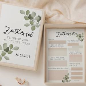 Zeitkapsel Hochzeit zum Ausfüllen Eukalyptuskranz II - Karten in A6 - kreative Alternative Gästebuch - Fragekarten zum A Bild 1