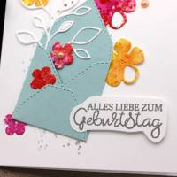 Glückwunschkarte zum Geburtstag - Briefumschlag mit farbenfrohen Blüten, Geburtstagskarte Bild 3