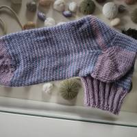 Socken handgestrickt mit kleinen Ringeln, Größe 38/39, Wollsocken, jeansblau und mauve Bild 3