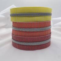 Reißverschluss Silver Stripes, breit, orangerot-weiß / Endlosreißverschluss / metallisierter Kunststoffraupe / Meterware Bild 6