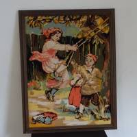 Gobelin-Bild mit Kindermotiv in typisch französischen Stickfarben. Größe: 73 x 55 cm. Holzrahmen Bild 1