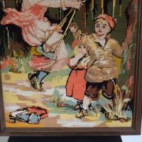 Gobelin-Bild mit Kindermotiv in typisch französischen Stickfarben. Größe: 73 x 55 cm. Holzrahmen Bild 3