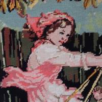 Gobelin-Bild mit Kindermotiv in typisch französischen Stickfarben. Größe: 73 x 55 cm. Holzrahmen Bild 4