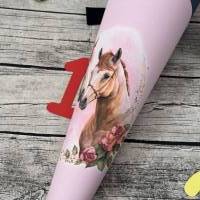 zauberhafte Schultüte aus Stoff mit Pferden in Rosa Bild 3