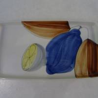 Keramik-Serviertablett mit erfrischendem Obstdekor. Handgemalt. 24 x 31 cm Bild 1