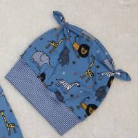 New Born Baby Set - Pumphose & Mütze Jersey Blau - Safari Tiere Gr. 50-62 Bild 4