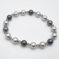 Armband Perlen Grau Dunkelgrau mit Swarovski Crystal Pearls (A73) Bild 1