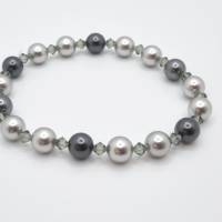 Armband Perlen Grau Dunkelgrau mit Swarovski Crystal Pearls (A73) Bild 2