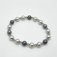 Armband Perlen Grau Dunkelgrau mit Swarovski Crystal Pearls (A73) Bild 3