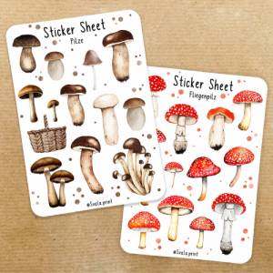 Sticker Pilze | Fliegenpilz | Herbst | Aufkleber Bulletjournal | Journal Sticker | Watercolor Bild 1