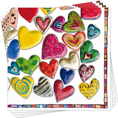 Lunchservietten Herzenssache, mit bunt verzierten Herzen, von Rannenberg und Friends