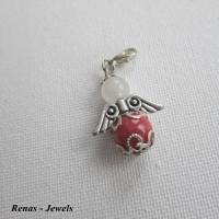 Schutzengel Anhänger Edelstein Rhodonit und Jade Perlen rot weiß silberfarben Schutzengelanhänger Engel Bild 3