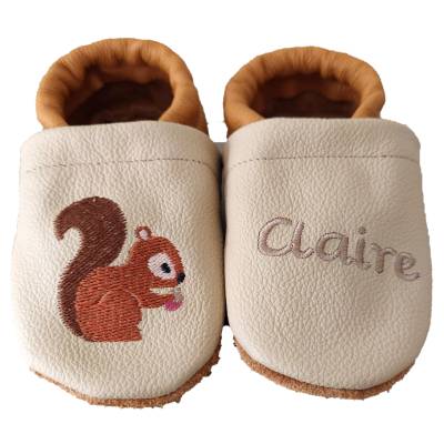 Krabbelschuhe Lauflernschuhe Schuhe Baby Kinder Eichhörnchen  Leder Handmad personalisiert