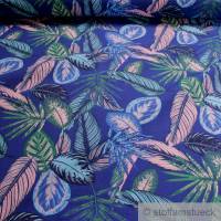 Stoff Baumwolle Polyester kobaltblau Dschungel Palme Blatt Blätter blau Bild 1