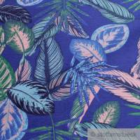 Stoff Baumwolle Polyester kobaltblau Dschungel Palme Blatt Blätter blau Bild 2