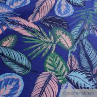 Stoff Baumwolle Polyester kobaltblau Dschungel Palme Blatt Blätter blau Bild 3