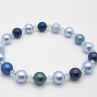 Armband Perlen Blau Hellblau mit Crystal Pearls und Bicones (A73) Bild 2