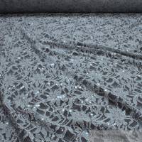 Stoff Polyamid Polyester Elastan Spitze grau Blume Pailletten fließend fallend Bild 1