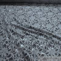 Stoff Polyamid Polyester Elastan Spitze grau Blume Pailletten fließend fallend Bild 2