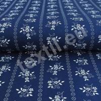 Baumwollgewebe Blaudruck, Blumen / Streifen weiß, 150 cm breit, Meterware, Preis pro 0,5 lfdm Bild 2