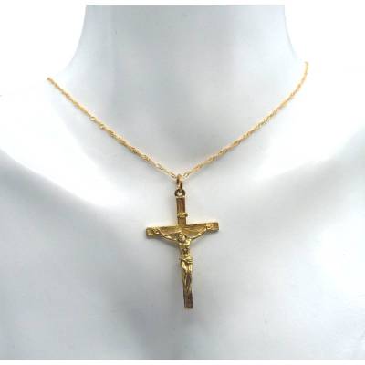 Edles venetianischer Goldkreuzkreuz Anhänger Jesus mit Goldkette