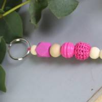 Schlüsselanhänger Taschenanhänger Holzperlen pink natur Bild 2