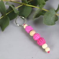 Schlüsselanhänger Taschenanhänger Holzperlen pink natur Bild 4