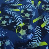 Stoff Baumwolle Jersey Team Fußball Football Soccer Design blau marine gelbgrün bunt Kinderstoff Kleiderstoff Bild 1