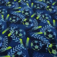 Stoff Baumwolle Jersey Team Fußball Football Soccer Design blau marine gelbgrün bunt Kinderstoff Kleiderstoff Bild 2