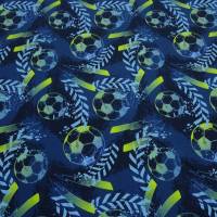 Stoff Baumwolle Jersey Team Fußball Football Soccer Design blau marine gelbgrün bunt Kinderstoff Kleiderstoff Bild 3
