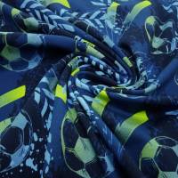 Stoff Baumwolle Jersey Team Fußball Football Soccer Design blau marine gelbgrün bunt Kinderstoff Kleiderstoff Bild 4