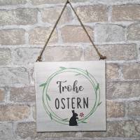 Holzschild "Frohe Ostern" mit Hase Bild 1