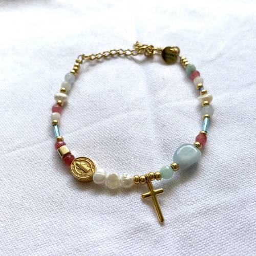 Christliches Armband, moderner religiöser Schmuck, buntes Armband mit Kreuz, Geschenk zur Taufe, Kommunionsgeschenk, Hoc