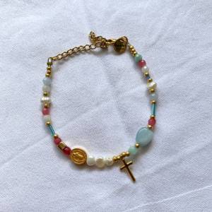 Christliches Armband, moderner religiöser Schmuck, buntes Armband mit Kreuz, Geschenk zur Taufe, Kommunionsgeschenk, Hoc Bild 3