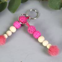 Schlüsselanhänger Taschenanhänger Holzperlen pink natur #2 Bild 1