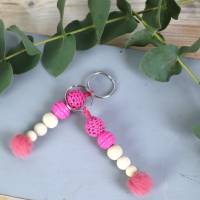 Schlüsselanhänger Taschenanhänger Holzperlen pink natur #2 Bild 2