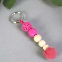 Schlüsselanhänger Taschenanhänger Holzperlen pink natur #2 Bild 5