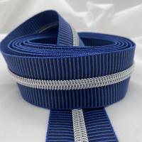 Reißverschluss Silver Stripes,breit, jeansblau-schwarz/Endlosreißverschluss mit metallisierter Kunststoffraupe/Meterware Bild 1