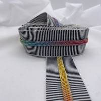 Reißverschluss Silver Stripes,breit, jeansblau-schwarz/Endlosreißverschluss mit metallisierter Kunststoffraupe/Meterware Bild 10