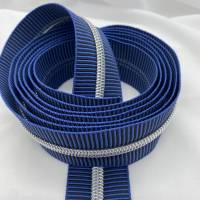Reißverschluss Silver Stripes,breit, jeansblau-schwarz/Endlosreißverschluss mit metallisierter Kunststoffraupe/Meterware Bild 4